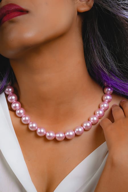 Shop Totapari Pink Sophia Pearl Necklace at Aza Fashions Shop_Totapari_Pink Sophia Pearl Necklace _at_Aza_Fashions