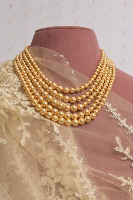 Shop Totapari Gold Plated Vibes Pearl Embellished Layered Necklace at Aza Fashions Shop_Totapari_Gold Plated Vibes Pearl Embellished Layered Necklace _at_Aza_Fashions