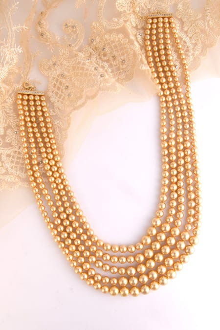 Totapari Gold Plated Vibes Pearl Embellished Layered Necklace Online at Aza Fashions Totapari_Gold Plated Vibes Pearl Embellished Layered Necklace _Online_at_Aza_Fashions