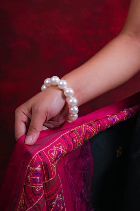 Totapari White Pearls Embellished Bold Move Bracelet