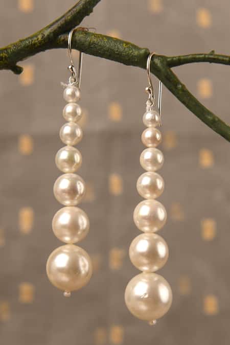 Shop_Totapari_White Pearls, Zari Bold Graduated Embellished Dangler Earrings _at_Aza_Fashions