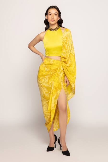 Saaksha & Kinni_Yellow Silk Pre Draped Saree _Online_at_Aza_Fashions