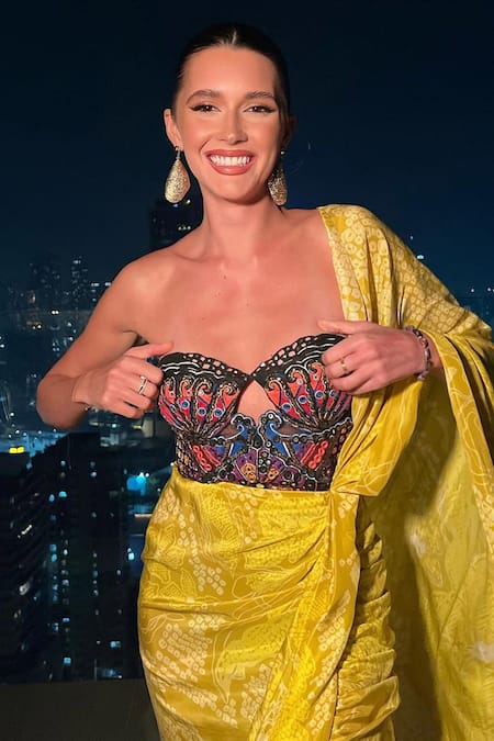 Shop Saaksha & Kinni Yellow Silk Pre Draped Saree Online at Aza Fashions Shop_Saaksha & Kinni_Yellow Silk Pre Draped Saree _Online_at_Aza_Fashions