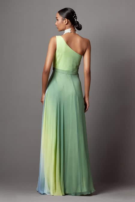 Mala And Kinnary Ombre One Shoulder Gown 