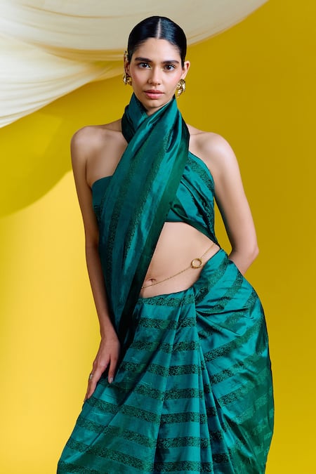 Buy_Ekaya Banaras_Green Silk Abstract Woven Saree With Unstitched Blouse Piece _Online_at_Aza_Fashions
