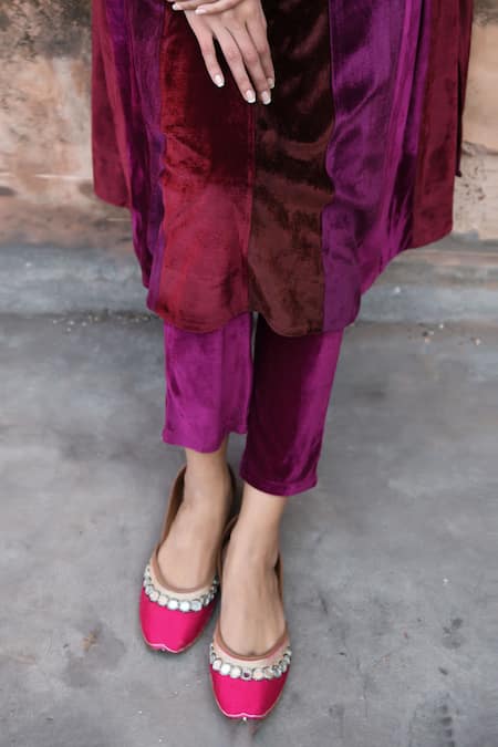 Nuhh Purple Velvet Crystals V-neck Embellished Yoke Anarkali With Pant at Aza Fashions Nuhh_Purple Velvet Crystals V-neck Embellished Yoke Anarkali With Pant _at_Aza_Fashions