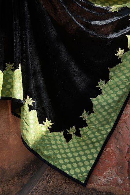 Buy_NUHH_Black Velvet, Georgette Applique Paisley Patch Embroidered Kurta Pant Set _Online_at_Aza_Fashions