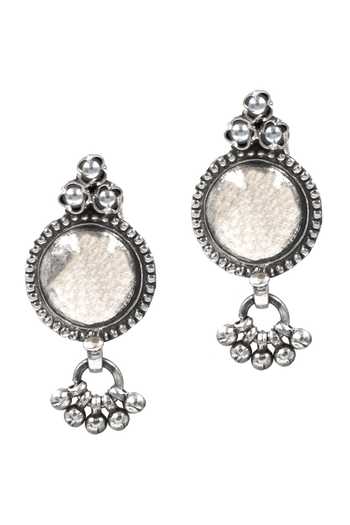 Sangeeta Boochra Geometric Carved Oxidized Earrings 
