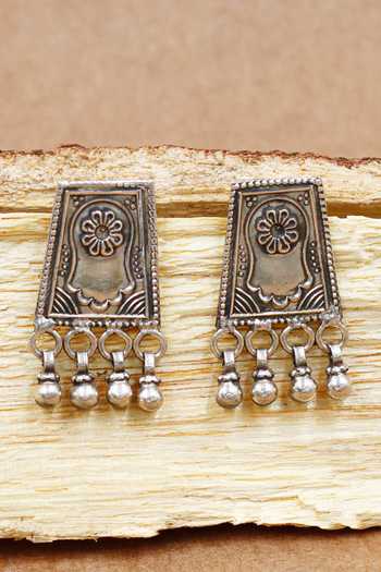 Sangeeta Boochra Rectangle Carved Oxidized Earrings 