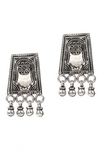 Sangeeta Boochra Rectangle Carved Oxidized Earrings 