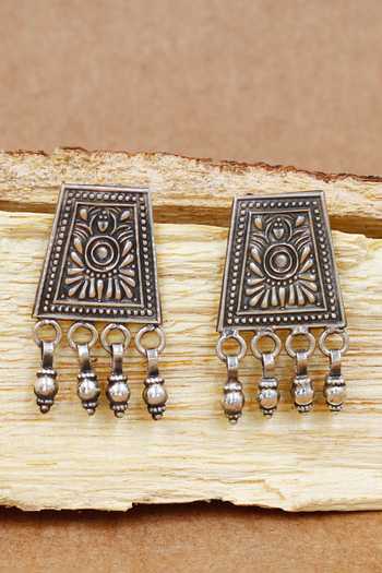Sangeeta Boochra Floral Carved Oxidized Earrings 