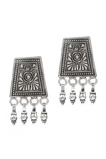 Sangeeta Boochra Floral Carved Oxidized Earrings 