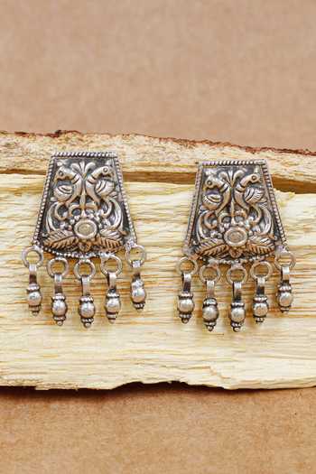 Sangeeta Boochra Peacock Carved Oxidized Earrings 