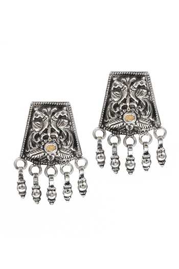 Sangeeta Boochra Peacock Carved Oxidized Earrings 