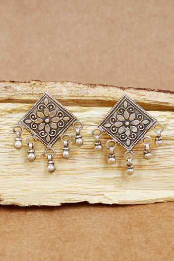 Sangeeta Boochra Diamond Carved Oxidized Earrings 
