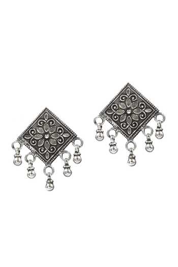 Sangeeta Boochra Diamond Carved Oxidized Earrings 