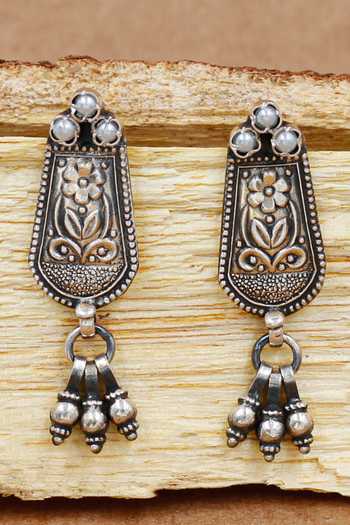 Sangeeta Boochra Pearl Embellished Oxidized Earrings 