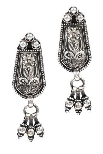 Sangeeta Boochra Pearl Embellished Oxidized Earrings 