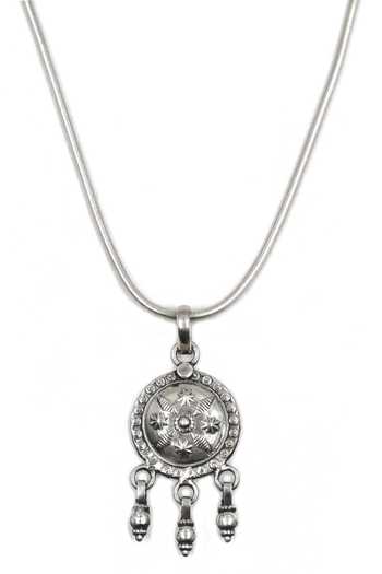 Sangeeta Boochra Geometric Carved Oxidized Pendant Chain Necklace 