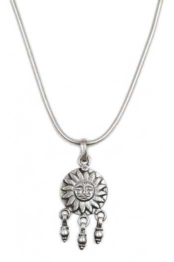 Sangeeta Boochra_Silver Plated Sun Carved Pendant Chain Necklace _Online_at_Aza_Fashions