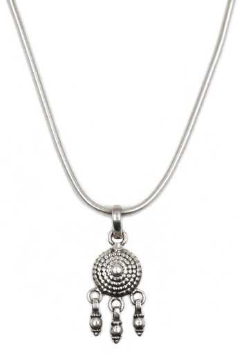 Sangeeta Boochra Circular Carved Oxidized Pendant Chain Necklace 
