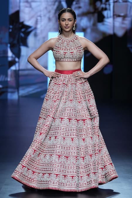 Bhumika Sharma French Knot Embroidered Geometric Lehenga Set 