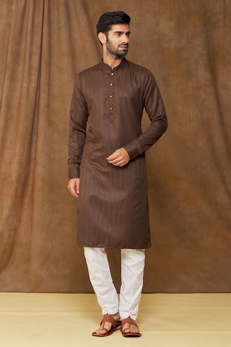Buy_Arihant Rai Sinha_Brown Silk Embroidery Geometric Pattern Full Sleeve Kurta _Online_at_Aza_Fashions