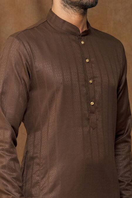 Shop_Arihant Rai Sinha_Brown Silk Embroidery Geometric Pattern Full Sleeve Kurta _Online_at_Aza_Fashions