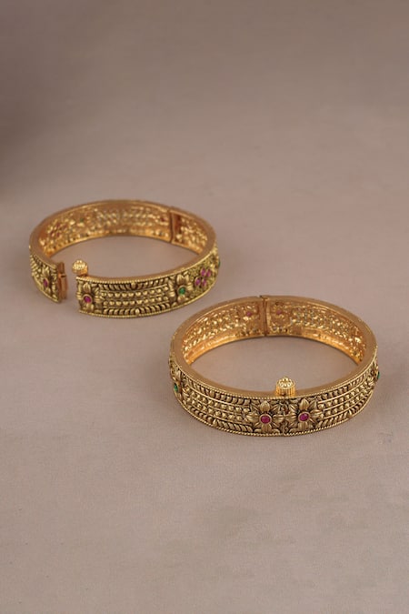 Smars Jewelry Antique Carved Bangles - Set of 2 