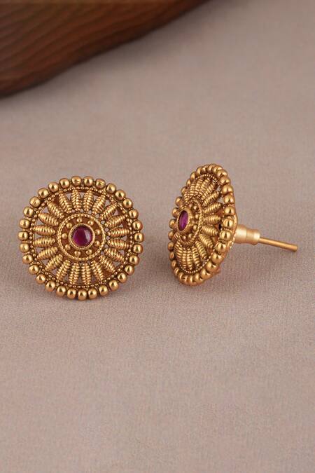 Buy_Smars Jewelry_Gold Plated Crystals, Stones Floral Ruby Embellished Necklace Set _Online_at_Aza_Fashions