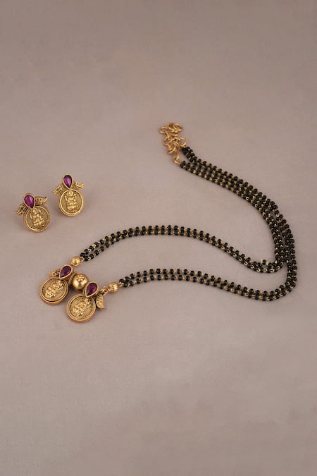 Smars Jewelry Temple Carved Beaded Mangalsutra Set 