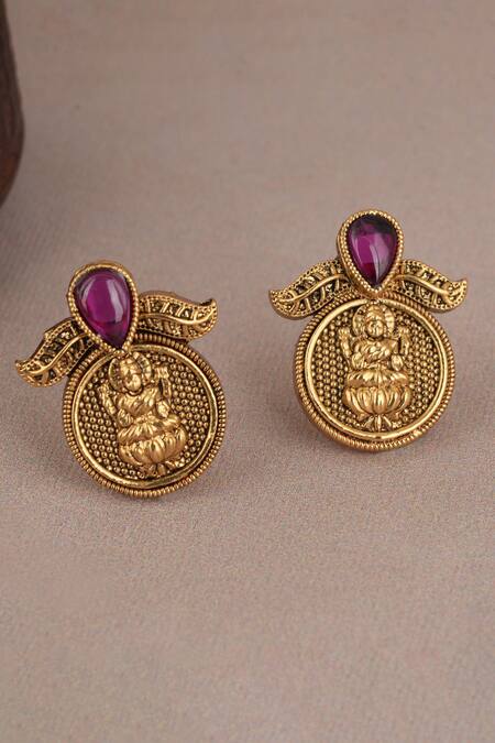 Smars Jewelry_Gold Plated Temple Carved Beaded Mangalsutra Set _Online_at_Aza_Fashions