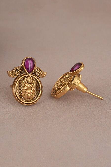 Buy_Smars Jewelry_Gold Plated Temple Carved Beaded Mangalsutra Set _Online_at_Aza_Fashions