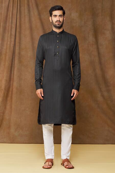 Arihant Rai Sinha Black Silk Geometric Pattern Kurta Online at Aza Fashions Arihant Rai Sinha_Black Silk Geometric Pattern Kurta_Online_at_Aza_Fashions