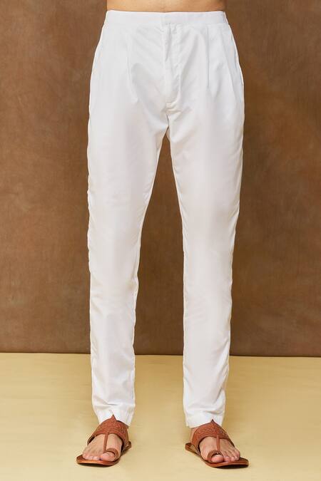 Arihant Rai Sinha_Cream , Chanderi Embroidery Spike Pattern Kurta And Contrast Pant Set_at_Aza_Fashions