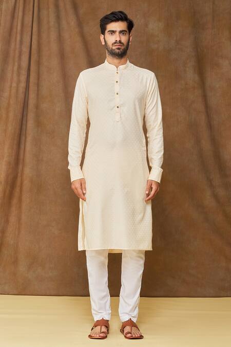 Arihant Rai Sinha_Cream Silk Spike Pattern Straight Kurta_Online_at_Aza_Fashions
