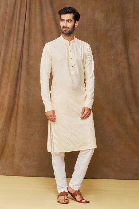 Buy_Arihant Rai Sinha_Cream Silk Spike Pattern Straight Kurta_Online_at_Aza_Fashions
