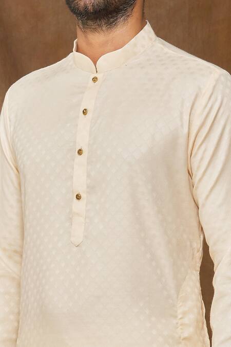 Shop_Arihant Rai Sinha_Cream Silk Spike Pattern Straight Kurta_Online_at_Aza_Fashions
