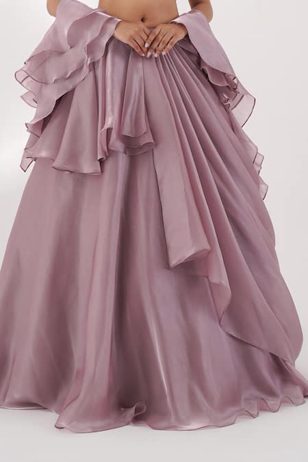 Chaashni By Maansi And Ketan Purple Organza Sequins, Cut Draped Layered Lehenga Set With Embroidered Blouse Online at Aza Fashions Chaashni By Maansi And Ketan_Purple Organza Sequins, Cut Draped Layered Lehenga Set With Embroidered Blouse _Online_at_Aza_Fashions