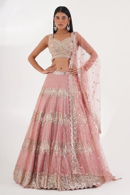 Chaashni by Maansi and Ketan Stripe Sequin Embellished Lehenga Set 