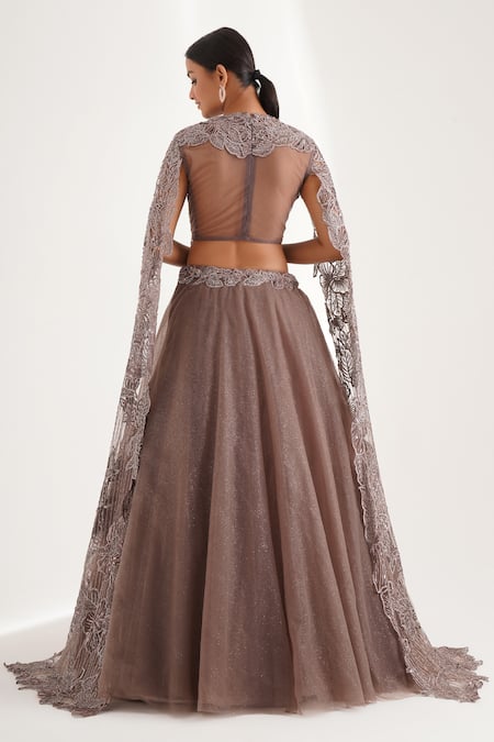 Chaashni By Maansi And Ketan Shimmer Lehenga With Floral Embellished Blouse 