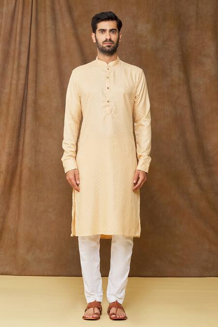 Arihant Rai Sinha Beige Silk Embroidery Spike Pattern Kurta Online at Aza Fashions Arihant Rai Sinha_Beige Silk Embroidery Spike Pattern Kurta_Online_at_Aza_Fashions