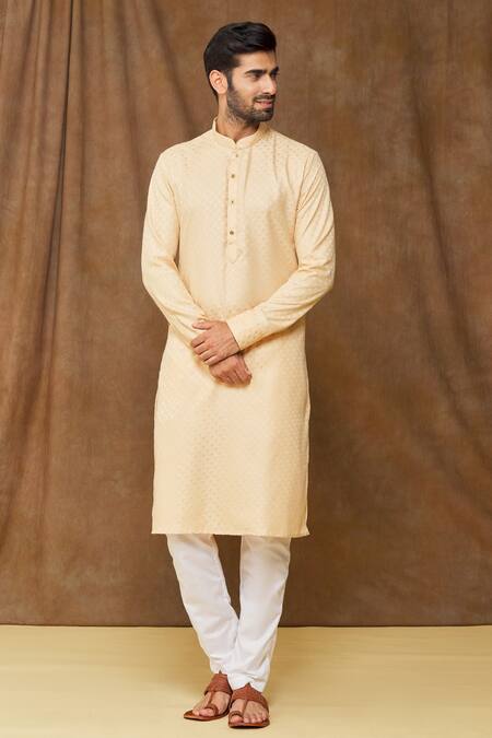 Buy Arihant Rai Sinha Beige Silk Embroidery Spike Pattern Kurta Online at Aza Fashions Buy_Arihant Rai Sinha_Beige Silk Embroidery Spike Pattern Kurta_Online_at_Aza_Fashions