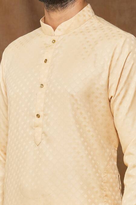 Shop Arihant Rai Sinha Beige Silk Embroidery Spike Pattern Kurta Online at Aza Fashions Shop_Arihant Rai Sinha_Beige Silk Embroidery Spike Pattern Kurta_Online_at_Aza_Fashions