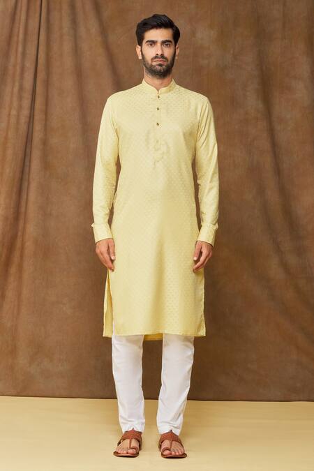 Samyukta Singhania_Yellow Churidar Banarasi Art , Kurta Pattern Full Sleeve And Pant Set_Online_at_Aza_Fashions