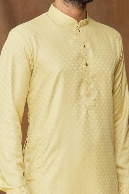 Shop_Samyukta Singhania_Yellow Churidar Banarasi Art , Kurta Pattern Full Sleeve And Pant Set_Online_at_Aza_Fashions