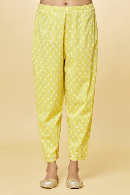 Samyukta Singhania Yellow Cotton Keyhole Neck Printed Anarkali Pant Set at Aza Fashions Samyukta Singhania_Yellow Cotton Keyhole Neck Printed Anarkali Pant Set_at_Aza_Fashions