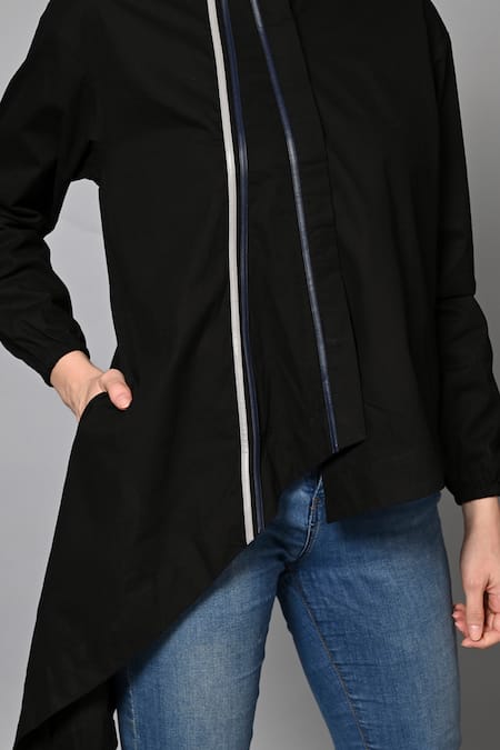 Shop House Of Manaa Black Cotton Collared Evening Elegance Asymmetric Shirt Online at Aza Fashions Shop_House Of Manaa_Black Cotton Collared Evening Elegance Asymmetric Shirt_Online_at_Aza_Fashions