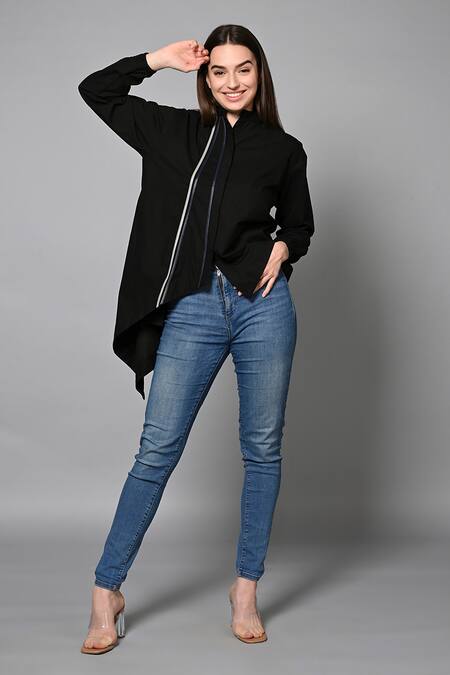 House Of Manaa Black Cotton Collared Evening Elegance Asymmetric Shirt at Aza Fashions House Of Manaa_Black Cotton Collared Evening Elegance Asymmetric Shirt_at_Aza_Fashions