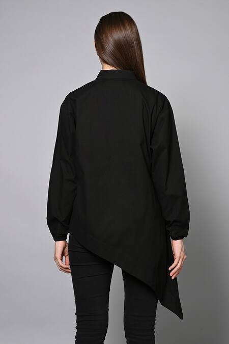Shop House Of Manaa Black Cotton Mirrors, Stones Collared Elegant Evening Shirt at Aza Fashions Shop_House Of Manaa_Black Cotton Mirrors, Stones Collared Elegant Evening Shirt_at_Aza_Fashions